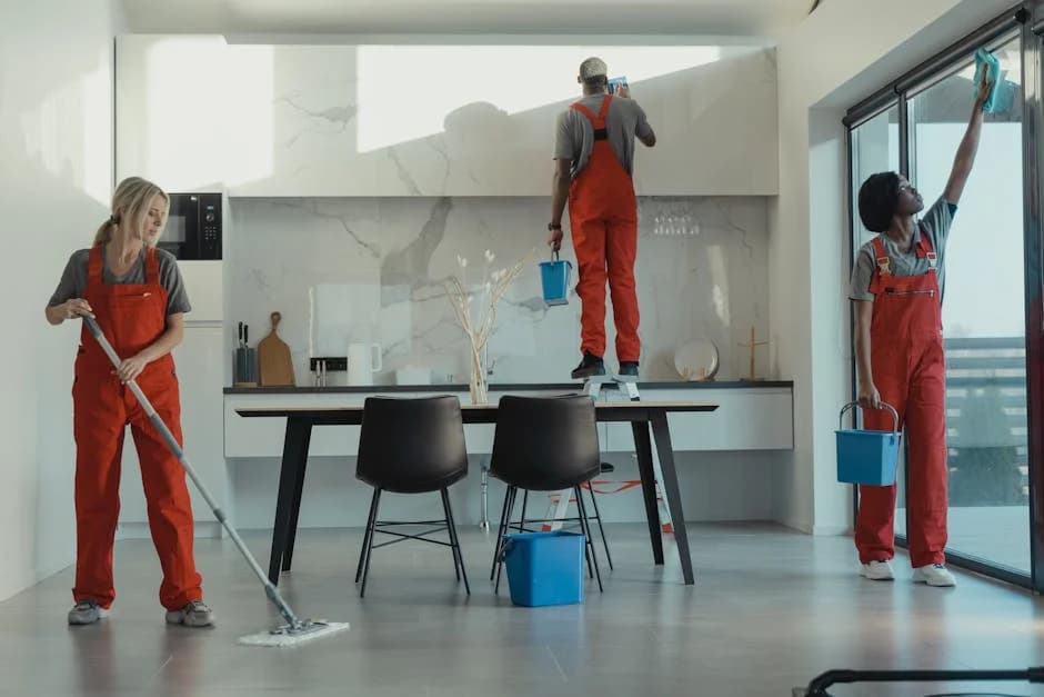 Professional janitorial team at a commercial facility