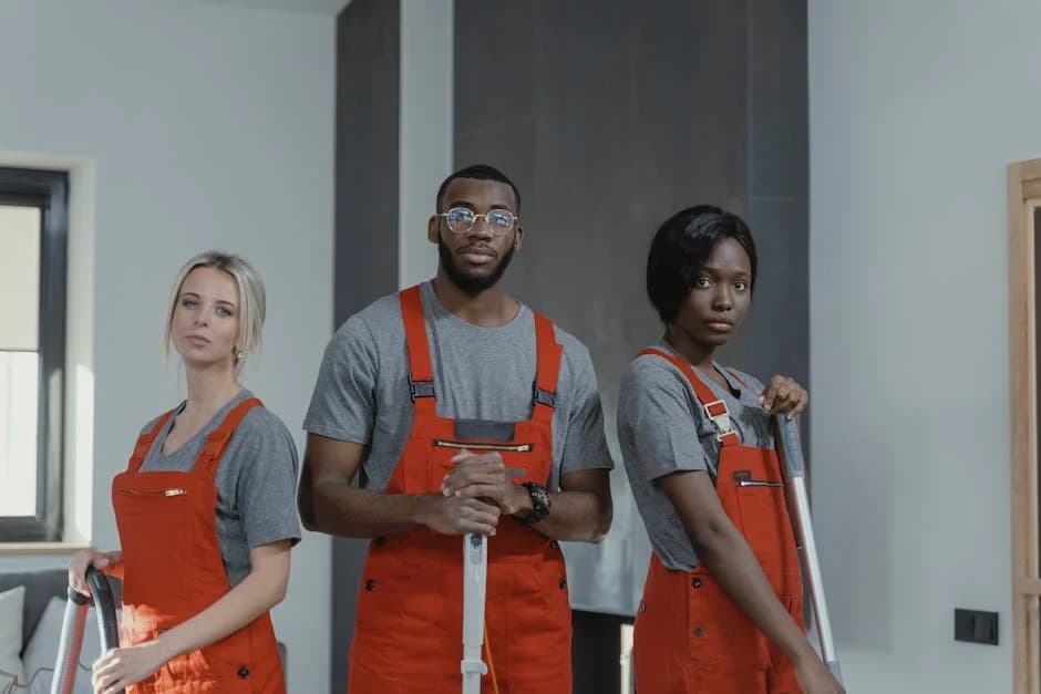 Professional janitorial staff maintaining a commercial facility