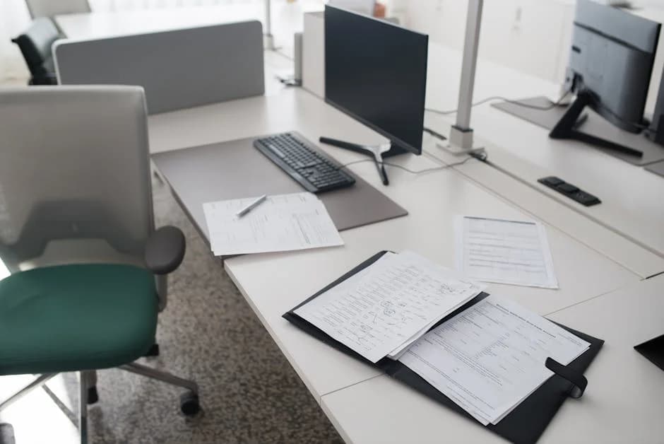 Office manager meeting with commercial cleaning company representative