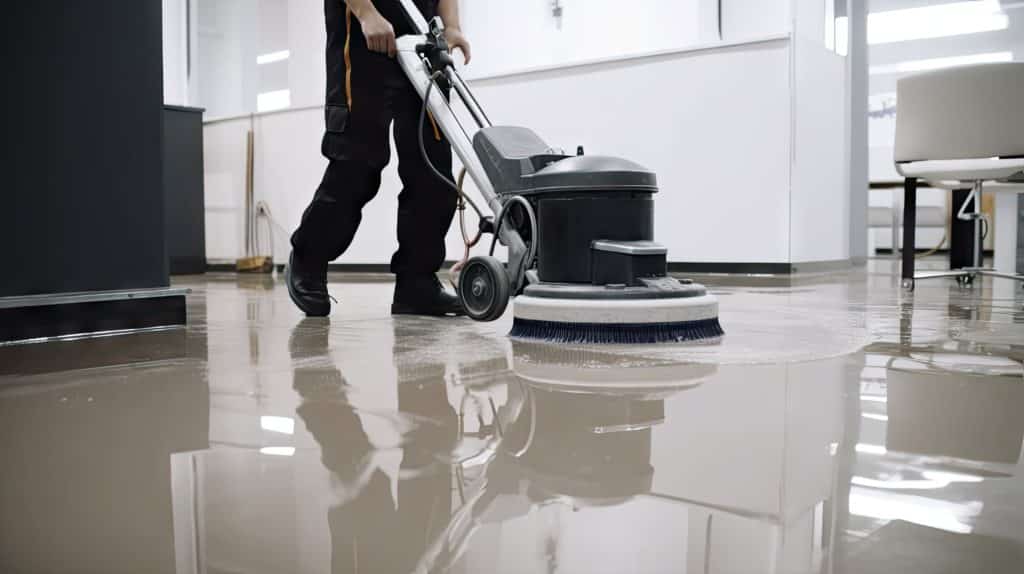 Office Floor with Cleaning Machine